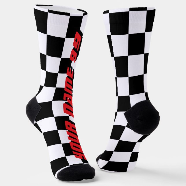 Chaussette Checkered flag car racing sport personalized (Angulaire)