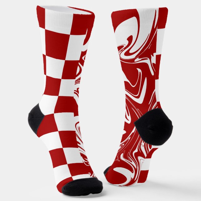 Chaussette Checks and Swirls in Red and White (Angulaire)