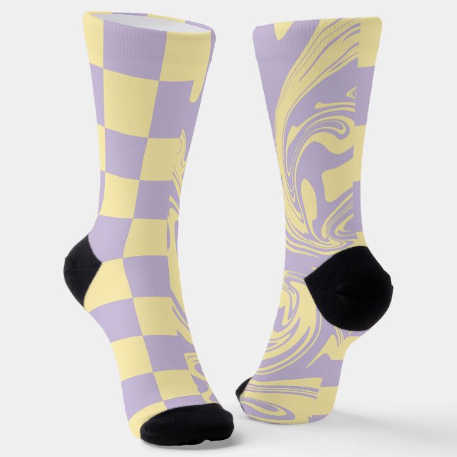 Chaussette Chèques et tourbillons - Pastel Jaune et Violet (Angulaire)
