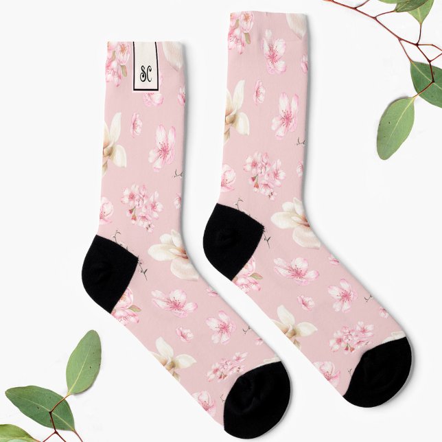 CHAUSSETTE CHERRY BLOSSOM SAKURA MOTIF MONOGRAM SOCKS (CHERRY BLOSSOM SAKURA PATTERN MONOGRAM SOCKS)