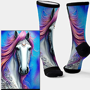 Chaussette Cheval d'Imaginaire, Blue Mauve Pink Mane Dentelle