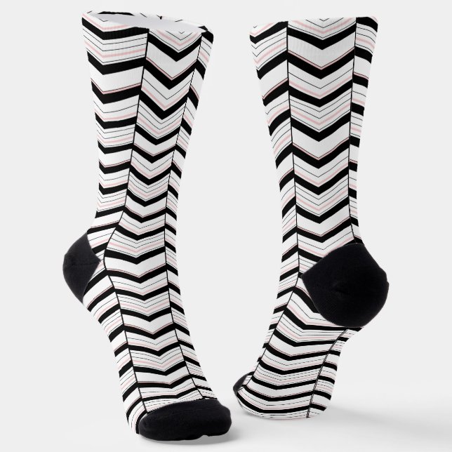 Chaussette Chevron Noir Blanc et Rose (Angulaire)