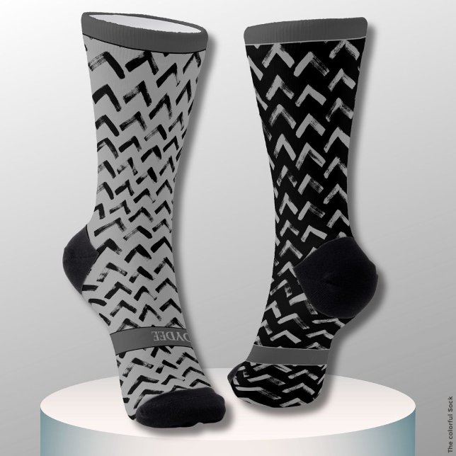 Chaussette Chevron noir et gris avec nom sur chaussettes dépa (Créateur téléchargé)