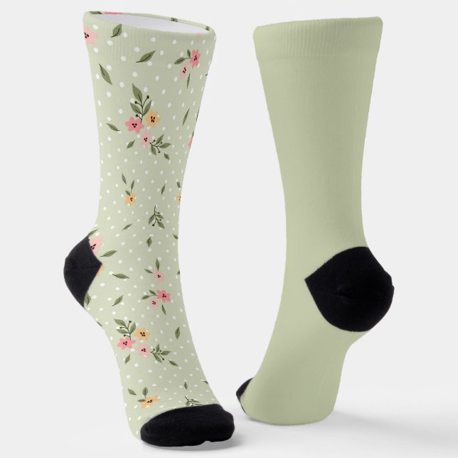 Chaussette Chic Chic Floral Pastel Vert Odd non-correspondanc (Angulaire)
