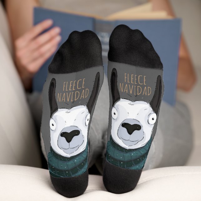 Chaussette Chic Fête Drôle “Fleece Navidad” Lama Gris  (Fond)