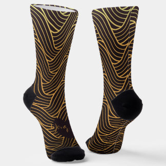 Chaussette Chic Gold Linework Pattern Socks – Add Your Text