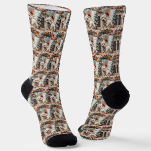 Chaussette Chien Bichon Frise Fluffy Noël Joyeux