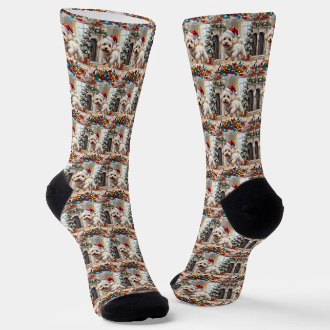 Chaussette Chien Bichon Frise Fluffy Noël Joyeux (Angulaire)