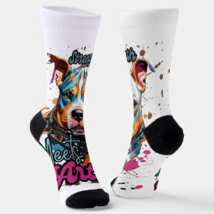 Chaussette Chien d'art Pop Bleu Orange