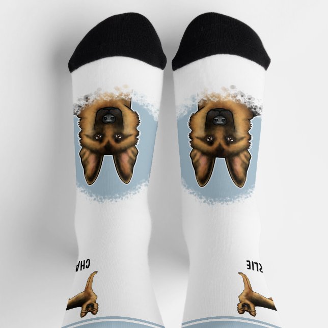 Chaussette Chien de berger allemand noir et feu avec nom pers (Haut)