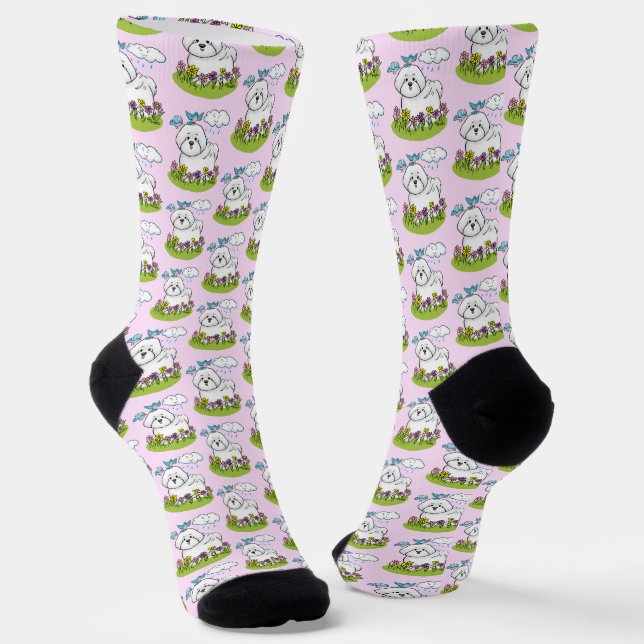 Chaussette Chien de levure Bichon de printemps avec fleurs -  (Angulaire)