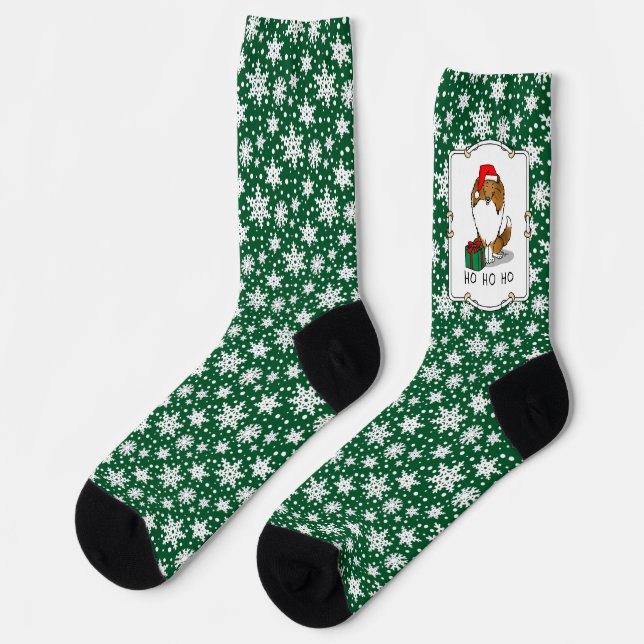 Chaussette Chien de Noël Santa Hat Shetland Sheepdog (sable)  (Gauche)