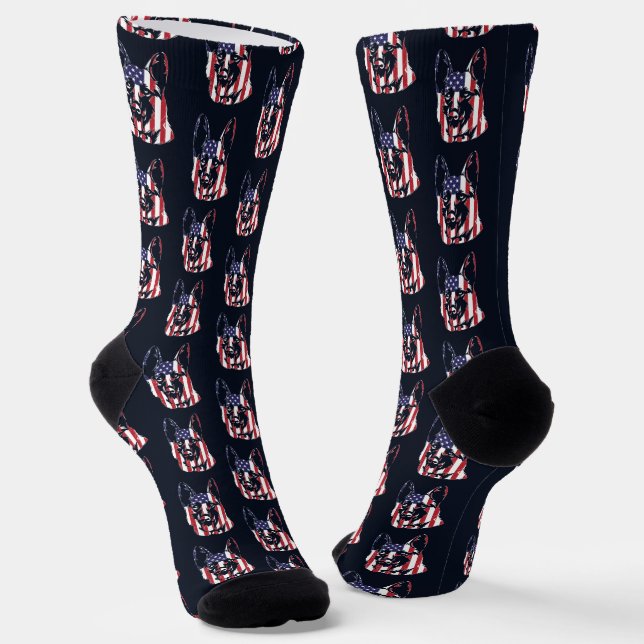 Chaussette Chien de style Berger Allemand Drapeau USA (Angulaire)