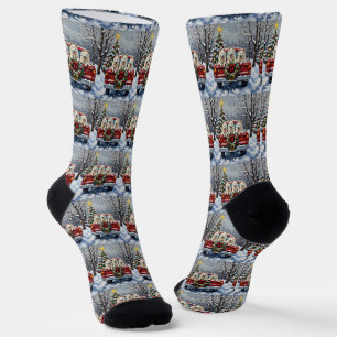 Chaussette Chien Esquimau Américain Camion Rouge de Noël Vaca