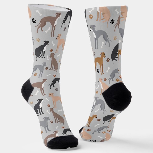 Chaussette Chien gris italien os et pattes chaussettes (Angulaire)
