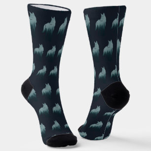 Chaussette Chien loup en bois bleu, chaussettes