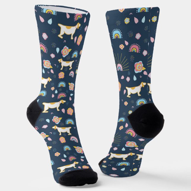 Chaussette Chien mignon et Motif arc-en-ciel bleu (Angulaire)