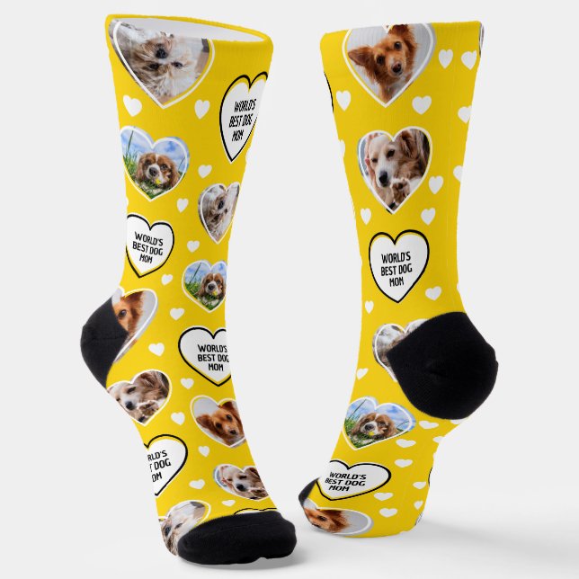 Chaussette CHIEN MOM Custom 4 Animal Chat Chien Coeur Photo J (Angulaire)