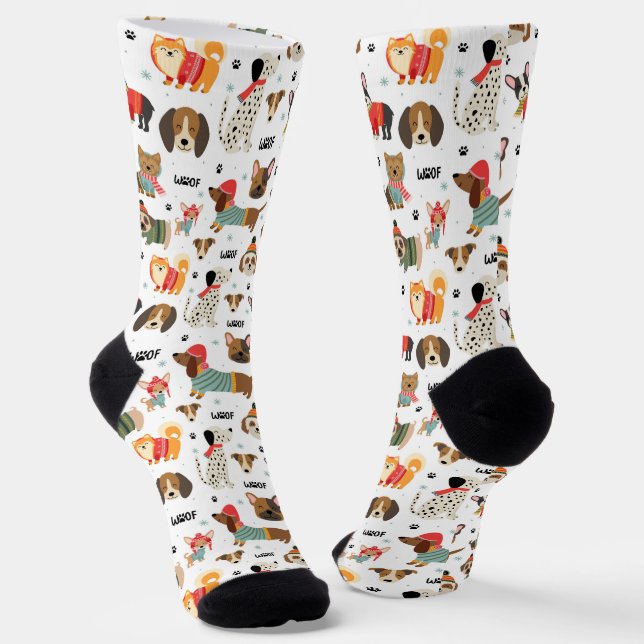 Chaussette Chiens de fête dans le Motif de Sweaters de vacanc (Angulaire)