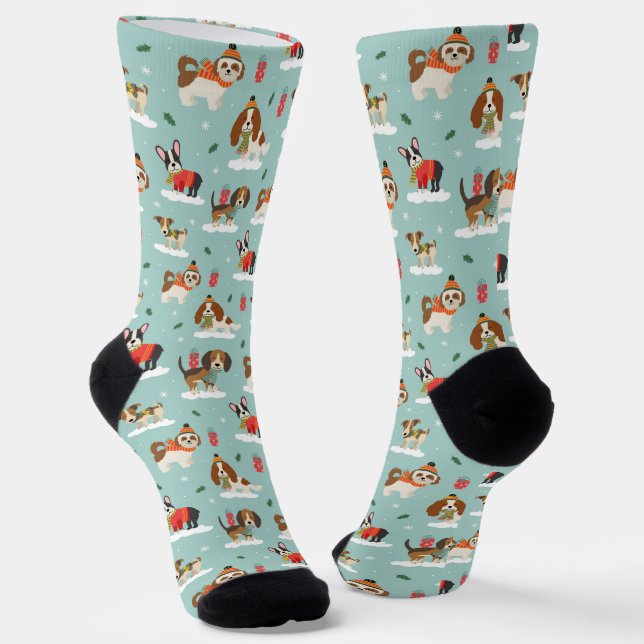 Chaussette Chiens de Noël en Motif d'Écharpes douillettes (Angulaire)