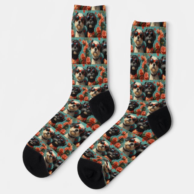 Chaussette Chiens d'eau portugais Cœurs Roses Saint-Valentin (Gauche)