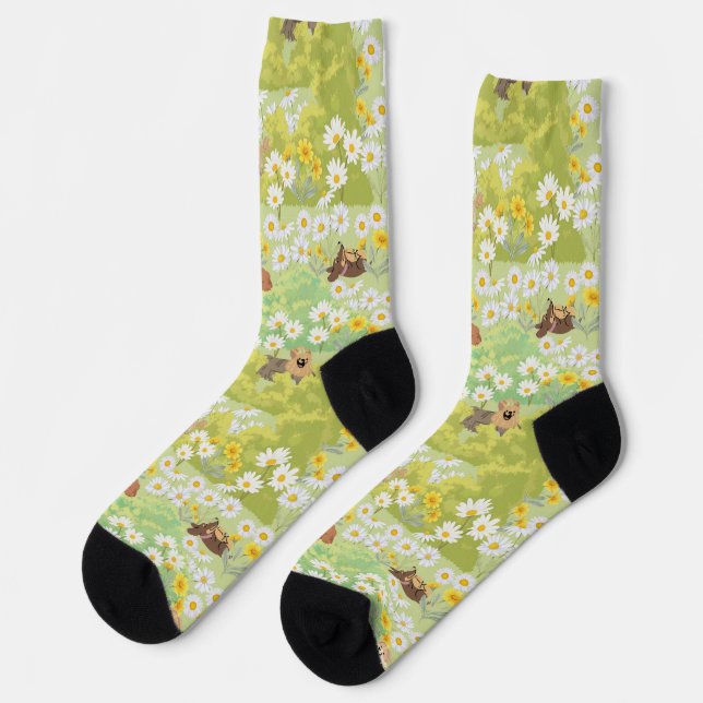 Chaussette Chiens mignons avec motif sans couture de fleurs d (Gauche)
