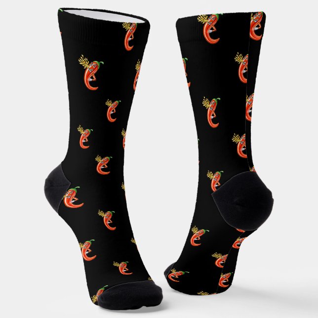 Chaussette Chili épicé drôle sur Motif de feu (Angulaire)