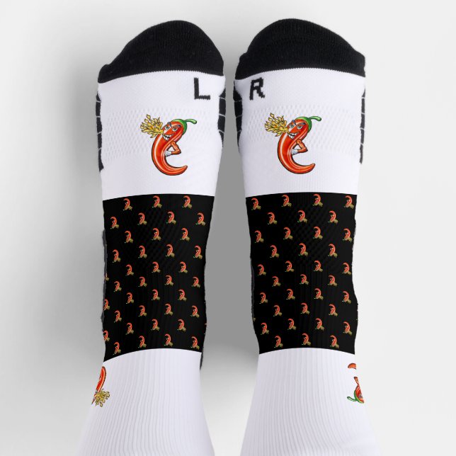 Chaussette Chili épicé drôle sur Motif de feu (Haut)