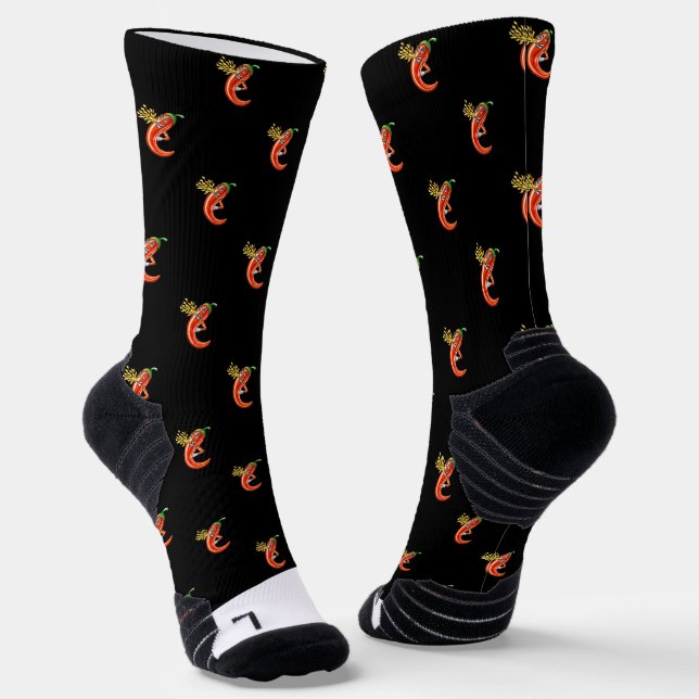 Chaussette Chili épicé drôle sur Motif de feu (Angulaire)