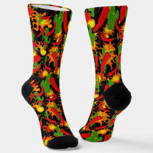 Chaussette Chili Peppers Flames et Cactus Motif Plante