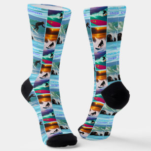 Chaussette Chimpanzés Surf Photo Collage, Chaussettes d'équip