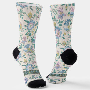 Chaussette Chinoiserie Vintage Oiseaux Floral Motif Pastel