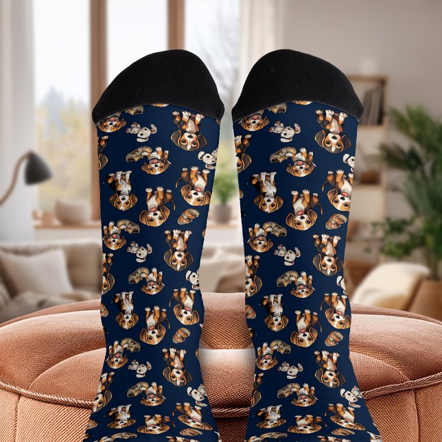 Chaussette Chiot beagle Jouer Chiots Bleu (Beagle Puppy Playful Puppies Blue Socks)