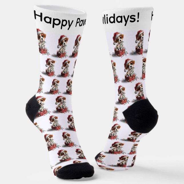 Chaussette Chiot de Noël mignon sur boîte cadeau (Angulaire)
