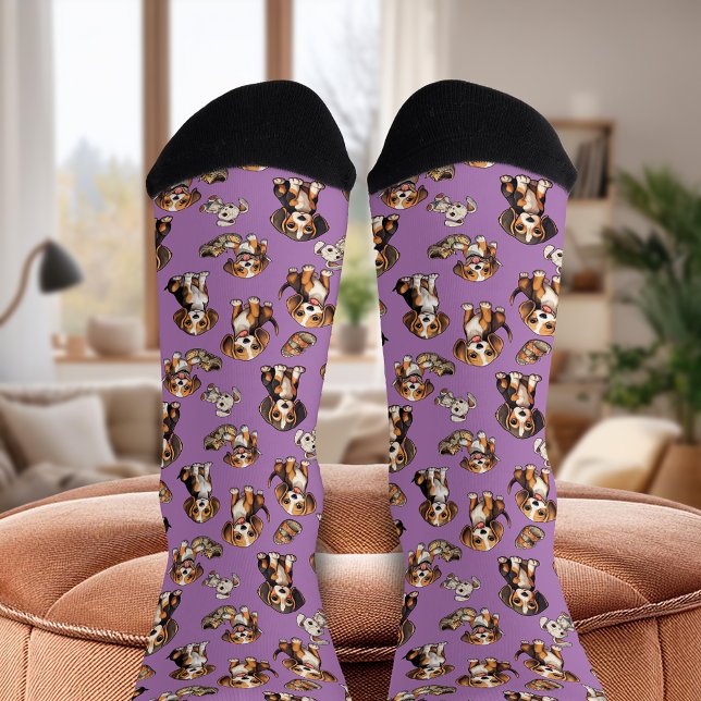 Chaussette Chiots Beagle joueurs Orchidée (Beagle Playful Puppies Orchid Socks)