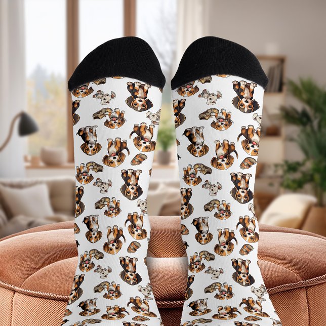 Chaussette Chiots beagles jouant Blanc (Beagle Playful Puppies White Socks)