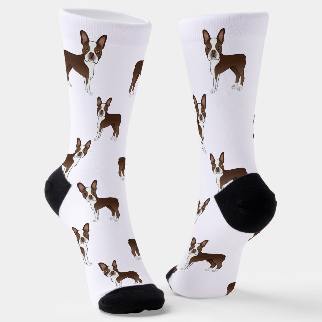 Chaussette Chocolat Brown Boston Terrier Motif de dessin de c (Angulaire)