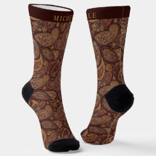Chaussette Chocolat personnalisé Brown or Motif Paisley