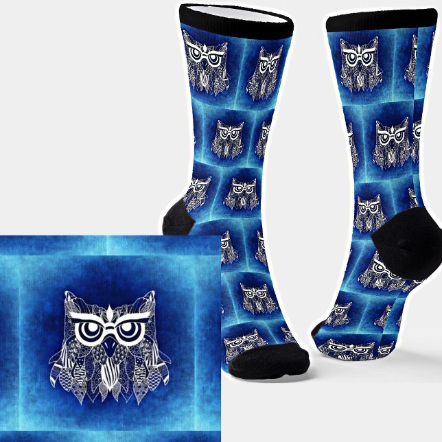 Chaussette Chouette Abstraite en bleu (Créateur téléchargé)
