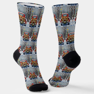 Chaussette Chow Chow Noël Camion Rouge Fêtes