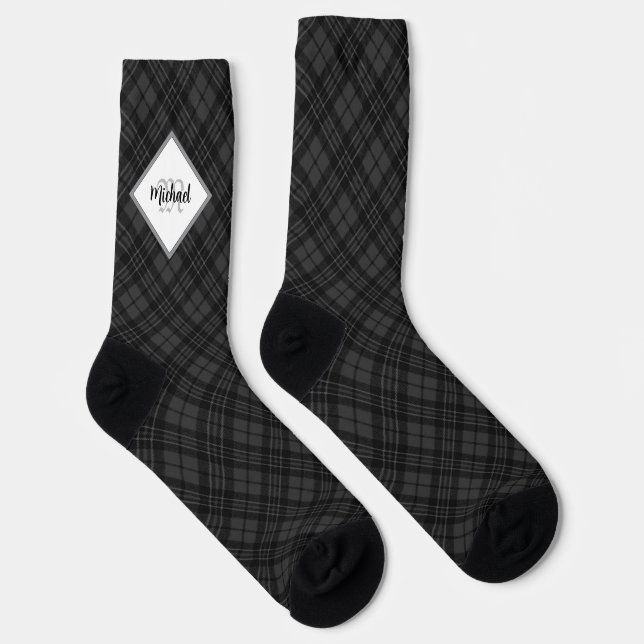 Chaussette Christmas Black white tartan Personalize Monogram (Droite)