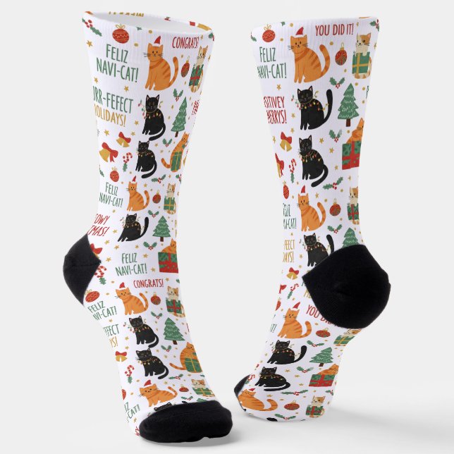 Chaussette Christmas Holiday Cat Socks For Cat Lovers (Angulaire)