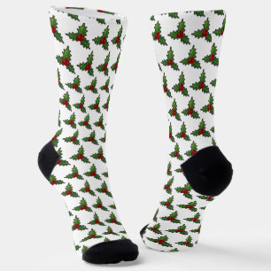 Chaussette Christmas Holly Motif White