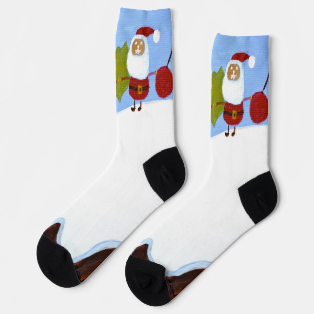 Chaussette Christmas Santas and Christmas Pudding Socks  (Gauche)