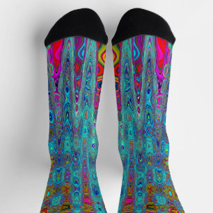 Chaussette Ciel Bleu Tripant Vagues Atomiques Abstraites Rétr