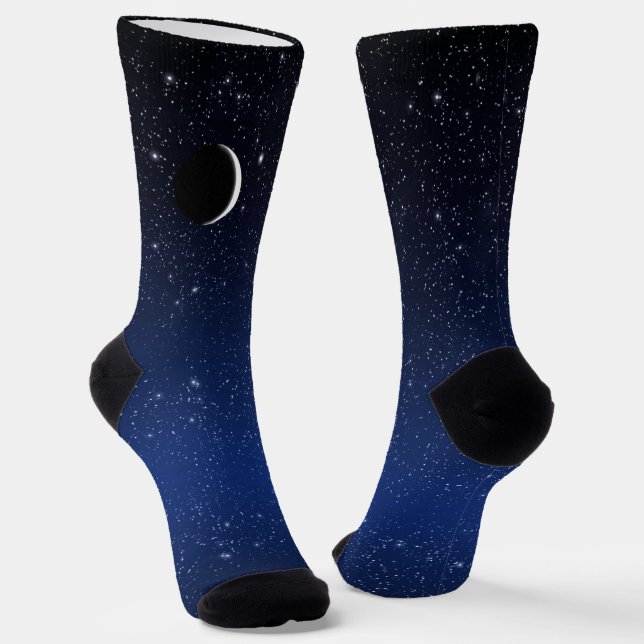 Chaussette Ciel étoilé et lune à croissant, bleu profond (Angulaire)
