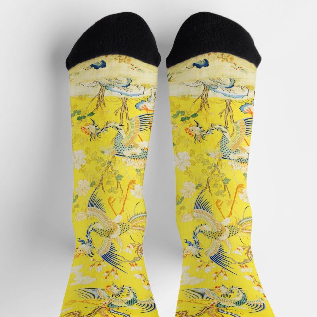 Chaussette Cinq Phénix dans un Jardin Fleur Jaune Chinois Flo (Haut)