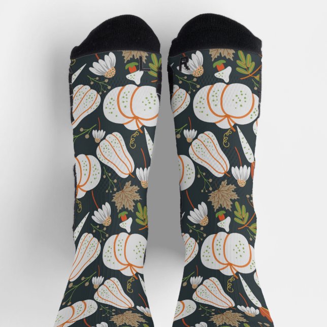 Chaussette Citrouille continu motif floral noir et blanc guer (Haut)