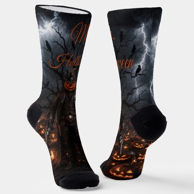 Chaussette Citrouille de sheriff cowboy Halloween effrayant é (Angulaire)
