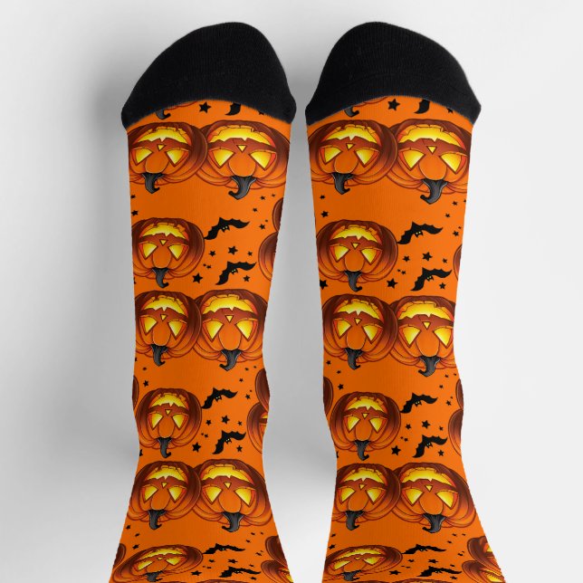 Chaussette Citrouille d'Halloween et chauves-souris (Haut)